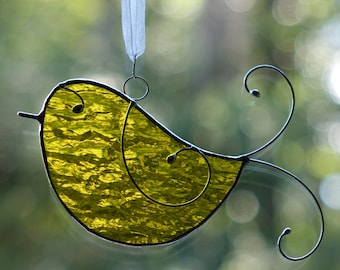 Stained Glass Little Yellow Bird Sun Catcher