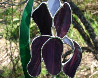 Stained Glass Purple Iris Garden Stake