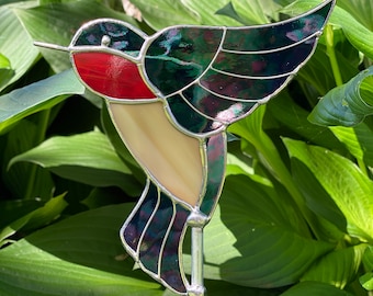 Stained Glass Hummingbird Garden Stake