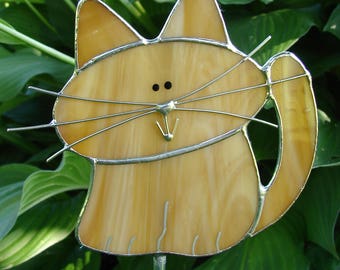 Stained Glass Orange Tabby Cat Garden Stake