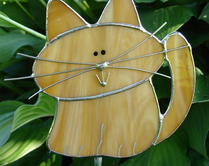 Stained Glass Orange Tabby Cat Garden Stake
