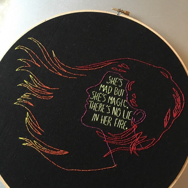 Bukowski Almost Made Up Poem - hand drawn & embroidered hoop art