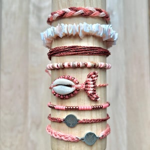 Roze schelparmbandenset | Visarmband | Boho stapelarmbanden | Strandsieraden