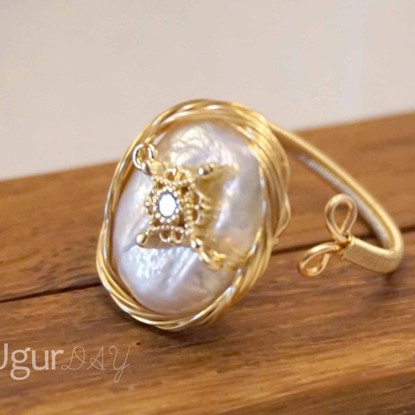 Bague ouverte perle baroque (Bague ouverte Barok Parel)