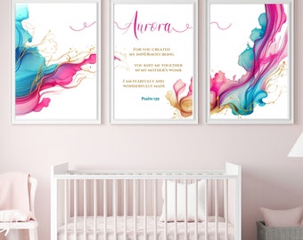 Personalized Child Name Wall Decor, Custom Baby Gift, Vibrant Unique Colorful nursery Triptych art, Child Toddler Design Inspirational faith