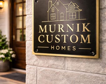 Custom Brass Business Sign – Engraved Company Plaque, Black Gold Metal Office Nameplate