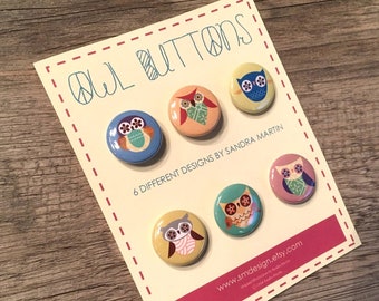 Owl Button - 6 pc Set