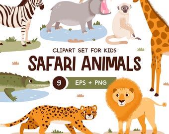 かわいいサファリ動物のクリップアート | ジャングル動物ベクターセット (PNG、EPS)