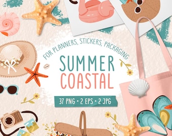 Summer & Coastal Clipart Set – 37 Beach Elements | Tropical PNG