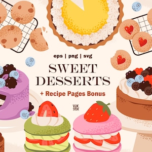 Sweet Homemade Desserts Clipart & Printable Recipe Pages | Png | Svg | Eps