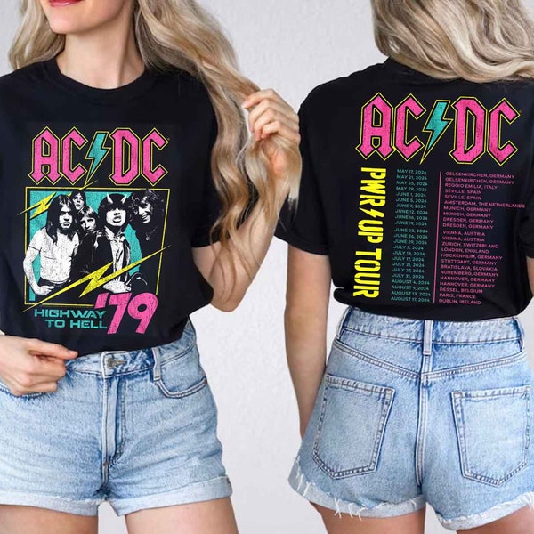 Camicia a doppia faccia ACDC Band World Tour 2024, Camicia Rock Band ACDC Pwr Up Tour 2024, Camicia per fan della band ACDC, Acdc Merch, Maglietta da concerto della band Acdc