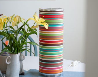 Retro table lamp, ikea vintage lamp, multicolored shade lighting, fabric shade lamp, lamp for living room, accent retro lamp