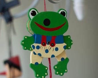 Vintage Pull String Green Frog Toy Figure