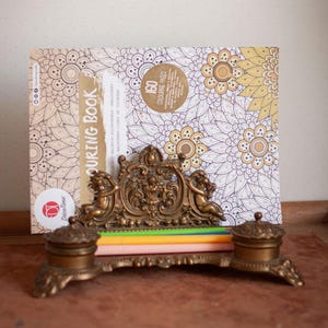 Tinteiro angelical rococó vintage com organizador de cartas em bronze, decoração de mesa vintage