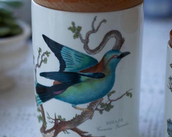 Set of 3 Portmeirion Birds of England Kitchen Organization Canisters, Vintage Ceramic Portmeirion Storage Jars, Container with Wooden Lids