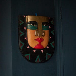 Vintage Laurel Burch Tribal Wall Mask, Wodden Aztec Mayan Mask, Interior Design Mask, Hand-carved Art Mask