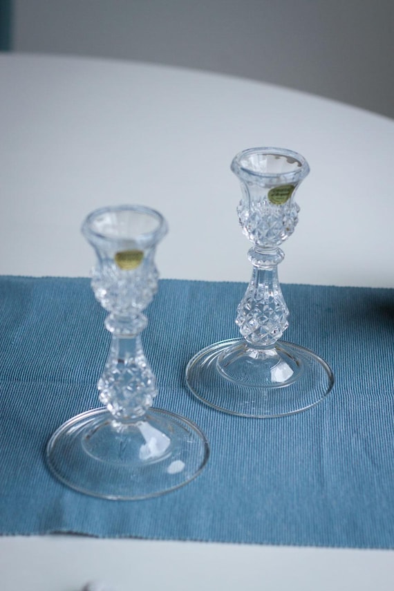 Cristal d'Arques Vintage Crystal Candle Holders – Elegant Diamond-Cut Pair | French Crystal Decor
