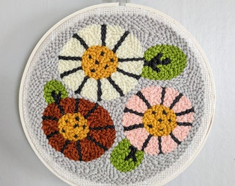 Colorblock Blooms - Beginner Punch Needle Kit - Natural Colorway