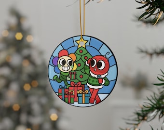 Dandy and Gigi inspired dandys world, roblox game Ceramic Ornaments, Holiday Decorations, Unique Gift Ideas, 2-Sided Print, Christmas Tree