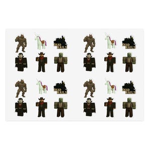 Fogli di adesivi Roblox per bambini con i personaggi di Dead Rails, lupo, vampiro, cowboy, zombi e unicorno, adesivi decorativi, bomboniere, accessori per videogiochi.