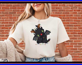 Cute Christmas Black Dragon Shirt Holiday Reindeer Dragon Hoodie Funny Xmas Gift for Dragon Lovers Baby Dragon Christmas Lights OP214