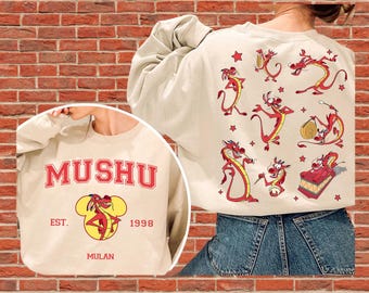 Disney Mushu 2-Sided Shirt | Vintage Mulan Mushu Dragon Pose Tee | Mushu Emotions Disneyland Animal Kingdom Trip R1021-2