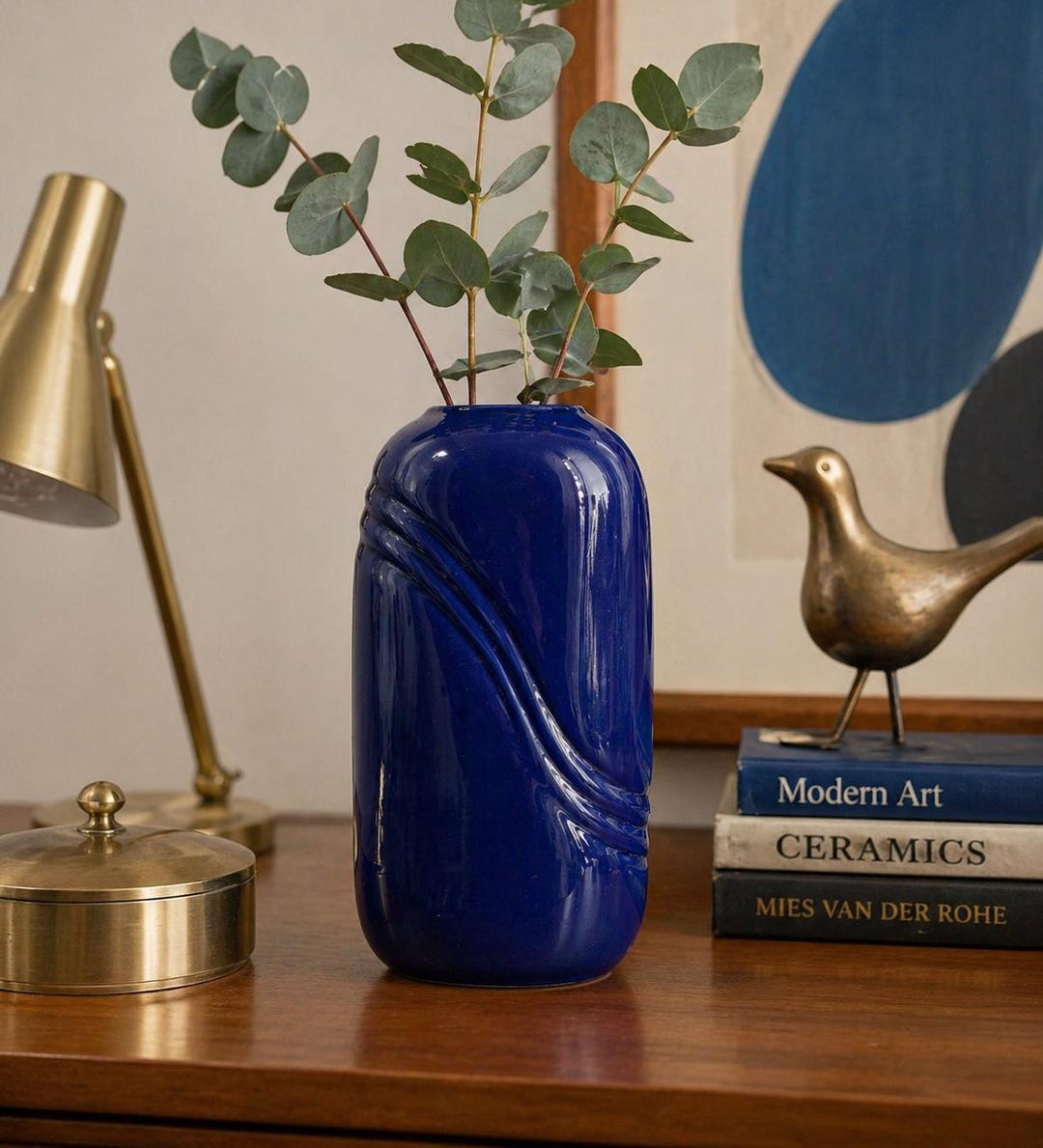 Mid Century Modern Cobalt Blue Vase | Vintage Artmark Ceramic Vase ...