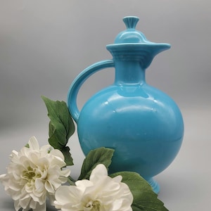 Vintage Turquoise Blue Fiesta Ware Coffee Pot Homer Laughlin Fiestaware Art Deco Style