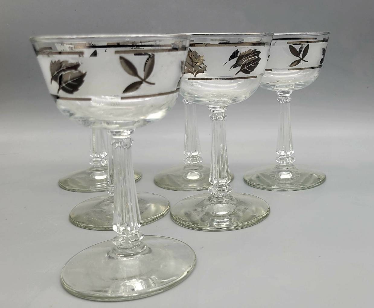 6 Vintage Silver Rimmed Wine - Champagne Glasses, Libbey, 1950's Silver  Rimmed Libbey Champagne Cocktail glasses, Champagne Toasting Glasses