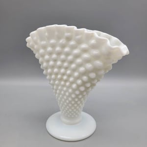 Fenton Art Glass, Hobnail Milk Glass Fan Vase Vintage Milkglass Vintage fenton Vase Mother&#39;s Day gift wedding decor hostess gift