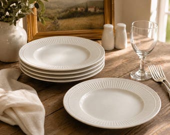 Mikasa Italian Countryside Set of 4 Dinner Plates | Vintage Cream Stoneware 11" Plates | Replacement China | Neoclassical Farmhouse Decor