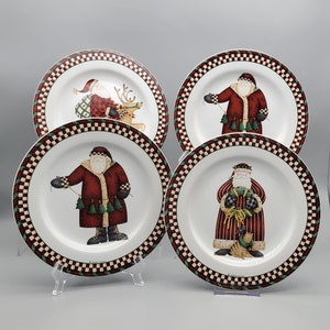 Debbie Mumm Salad or Dessert Plates - Santa&#39;s Spirit by Sakura - Vintage Set of 4 Plates - Retro Santa Claus Christmas plates