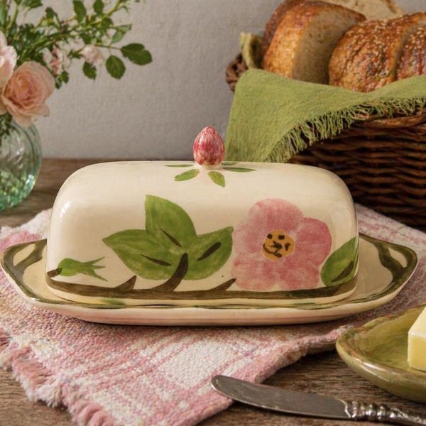 Vintage Franciscan Desert Rose Butter Dish | Covered Butter Keeper Pink Floral Dinnerware Cottagecore Kitchen Decor