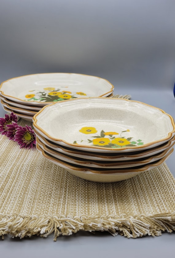 Vintage Mikasa Stoneware Dish Set, Sunshine Garden Club Floral