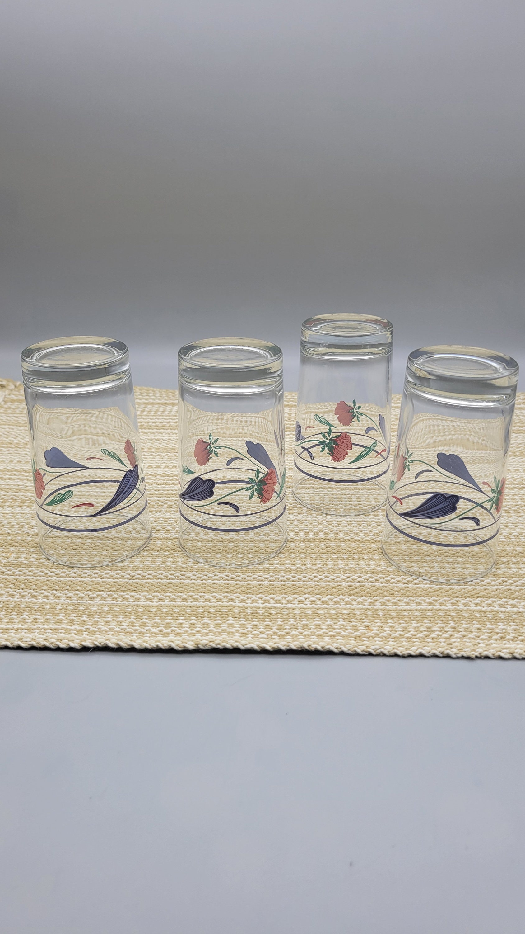 Poppies on Blue by Lenox Vintage Lenox Juice Glasses Set of 4 Vintage 80s Kitchen & Glassware