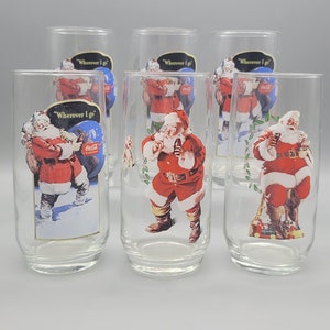 Coca-Cola Christmas by Libbey Glass - Set of 6 Vintage Glasses Tumblers with Haddon Sundblom Santa Claus Images