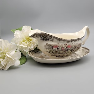 Johnson Brothers The Friendly Village Made in England Gravy Boat with underplate