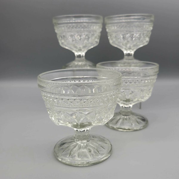 Vintage Wexford by Anchor Hocking Vintage Pressed Glass Mid Century Glassware  Patterned Glass Champagne Glasses Tall Sherbert Dessert Glass