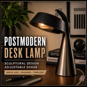 Vintage Postmodern Brushed Steel & Matte Black Desk Lamp | 1980s Space Age Task Light