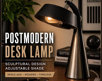 Vintage Postmodern Brushed Steel & Matte Black Desk Lamp | 1980s Space Age Task Light