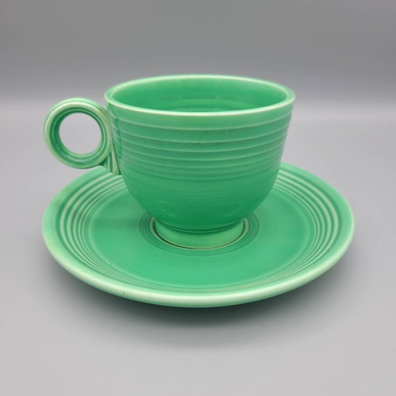 fiesta アメリカ食器　と　50sヴィンテージグラスセット Vintage Fiesta Original Green Ring Handled Cup and Saucer