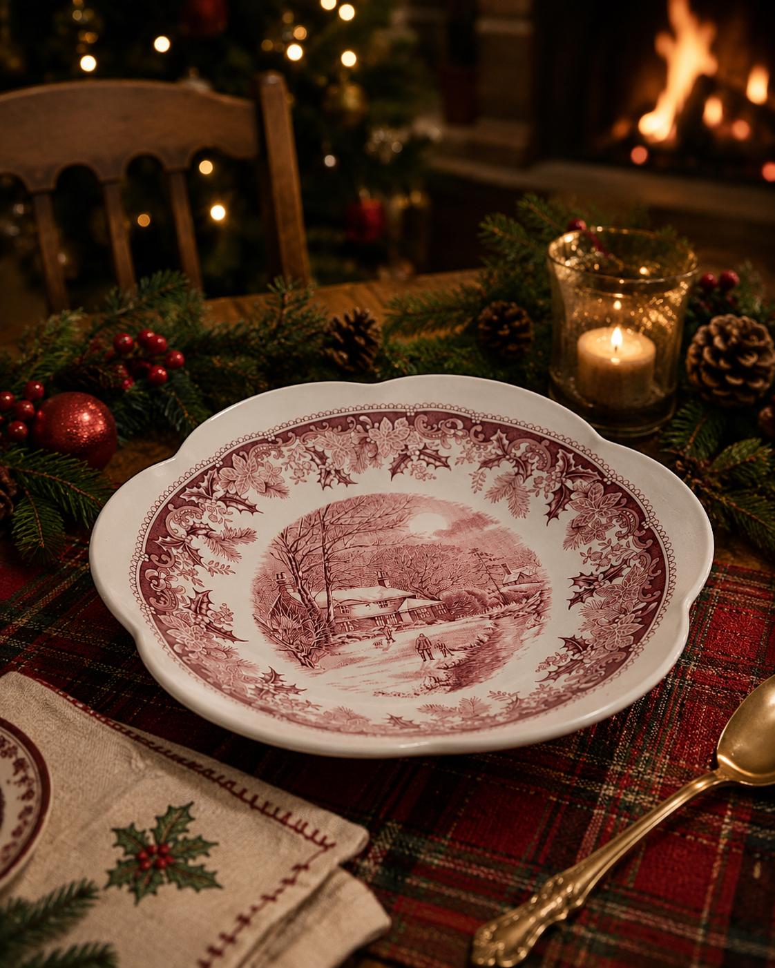spode スポード 希少 赤皿 ウィンターズシーン ２枚 英国産 風景 赤 Spode Winters Eve Red - Etsy