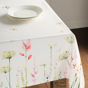 Maison d&#39;Hermine Botanical Fresh Tablecloth Vintage Style French Country Shabby Chic Boho Wildflowers rectangle cotton tablecloth