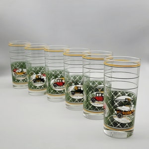 Set of 6 Classic Cars Highball Glasses Vintage Antique Car Libbey Glass Retro Cocktail Barware Mid Century Modern Bar Glasses Unique