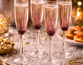 Vintage Mikasa Amethyst Champagne Flutes Set of 4 | Purple Stemware Wedding Toasting Glasses | Barware Vintage Collectible Glasses