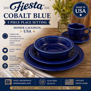 Fiesta Cobalt Blue 5 Piece Place Setting with box | Homer Laughlin USA | Vintage Fiesta Ware | Complete Set Dinnerware