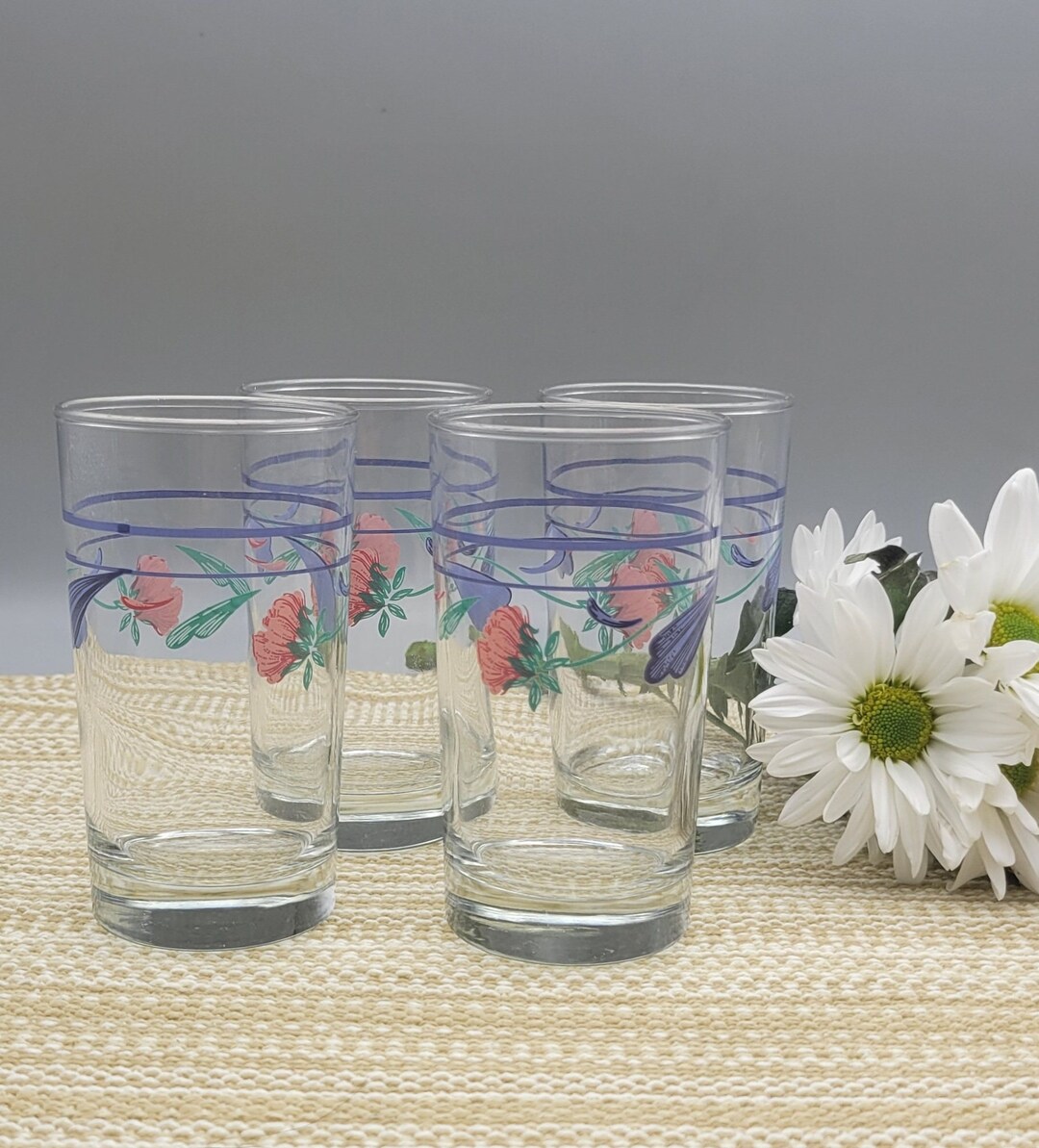 Poppies on Blue by Lenox Vintage Lenox Juice Glasses Set of 4 Vintage