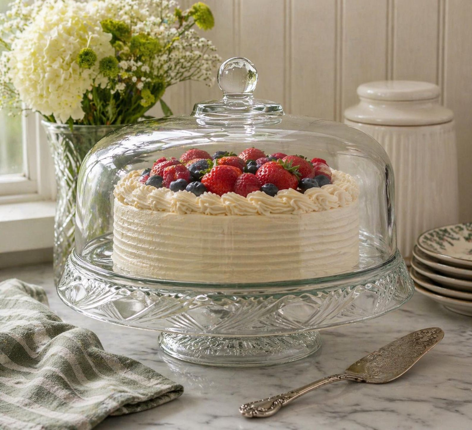 Anchor Hocking Bristol Park Swirl Cake Stand with Dome Lid