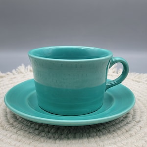 Rare Vintage Metlox Poppytrail Colorstax Turquoise Cup & Saucer set - Vintage Vernonware California Pottery