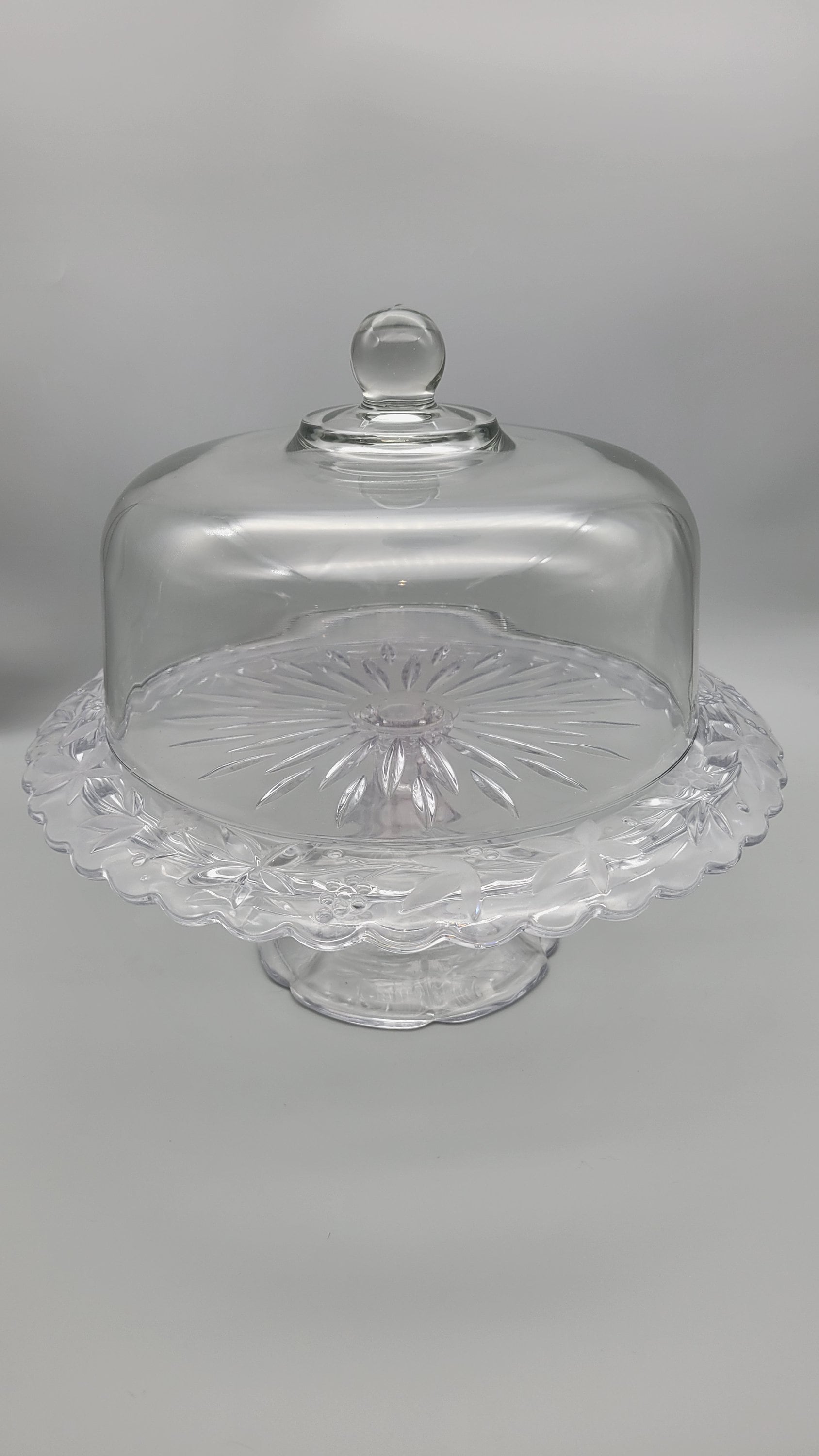Vintage Mikasa Crystal Garden Terrace Pedestal cake stand with glass dome lid - Dessert Display Table Centerpiece